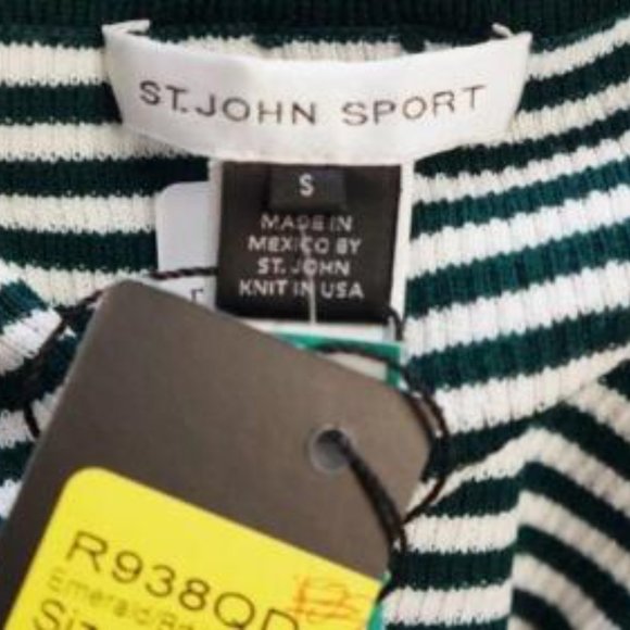 NEW St. John Sport Emerald White Stripe Ribbed Knit Shell Top Petite 2 Small 4 - Picture 3 of 8